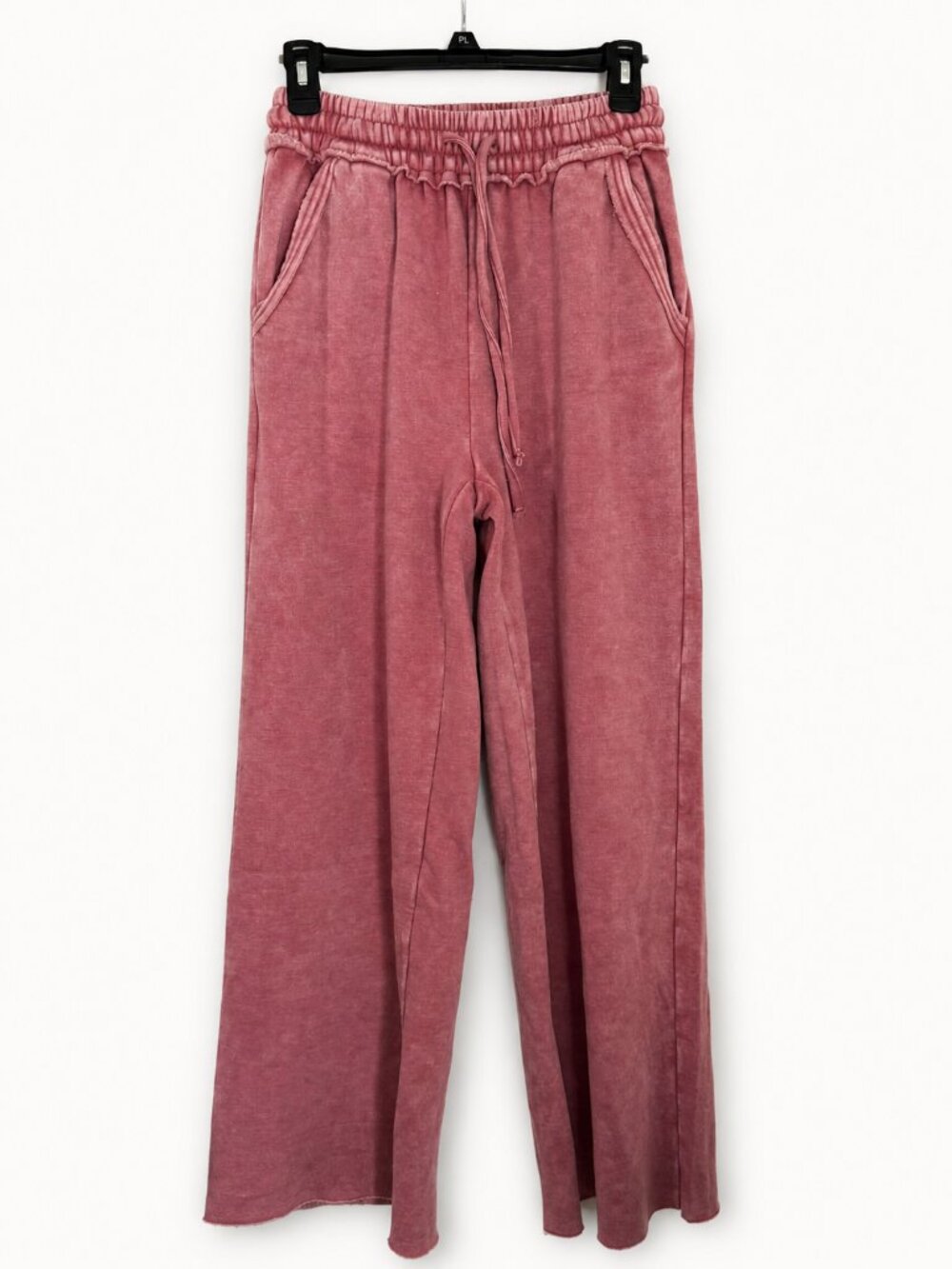 Zenana Mineral Wash Fleece Wide Leg Palazzo Sweatpants Dusty Rose Pink Boho Soft - Picture 6 of 10
